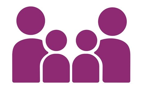 Four purple figures on a white background.