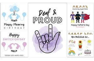A variety of greeting cards from Hear for George range